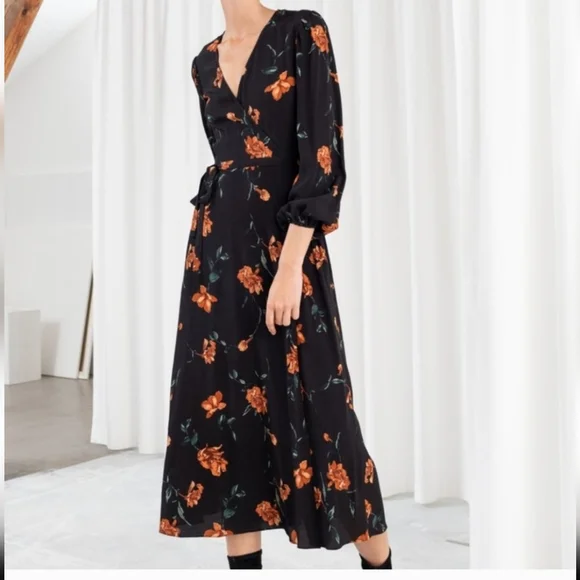 & Other Stories Floral Midi Wrap Dress 8 - Picture 7 of 7